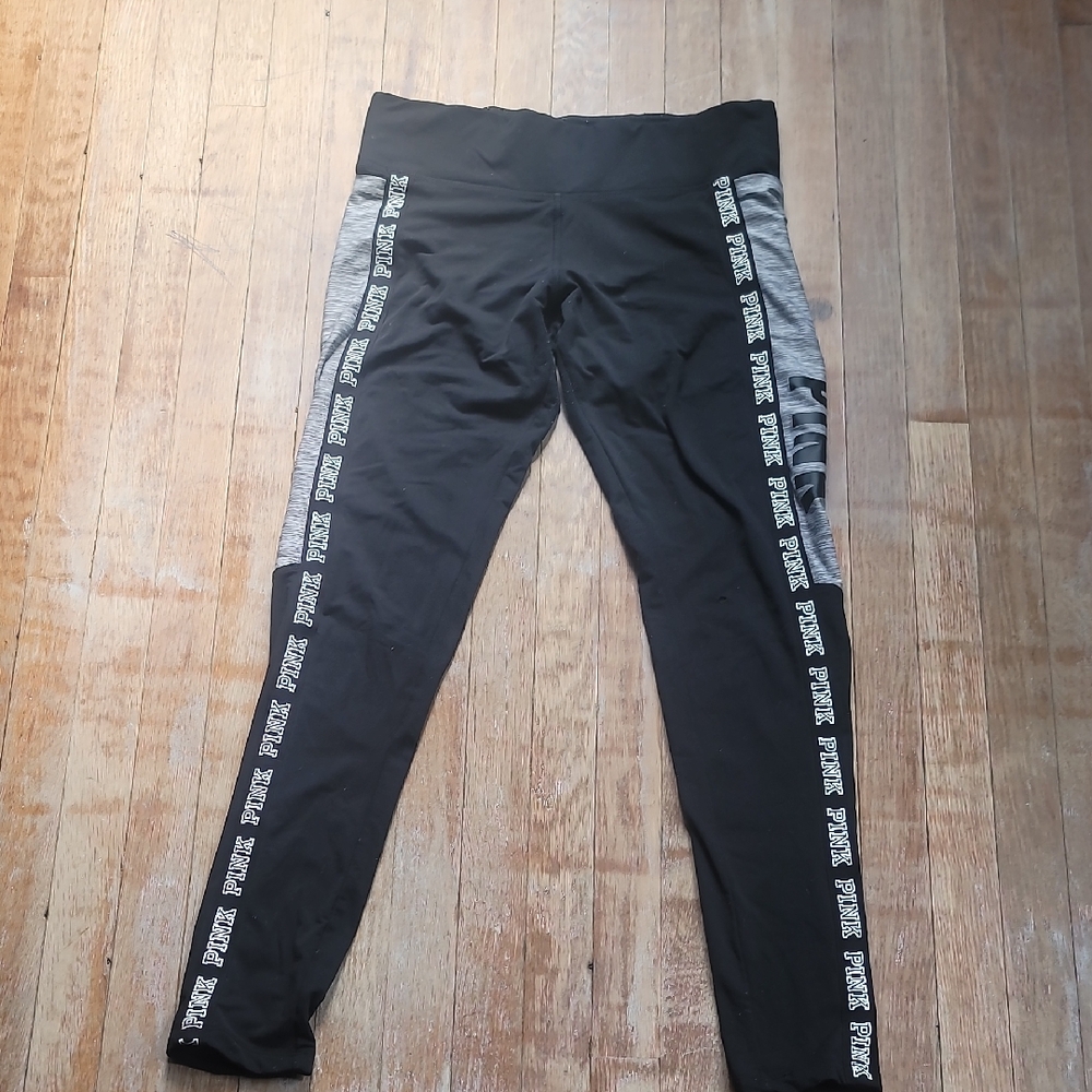 Victoria's Secret Black Leggings with Gray Side Stripe
